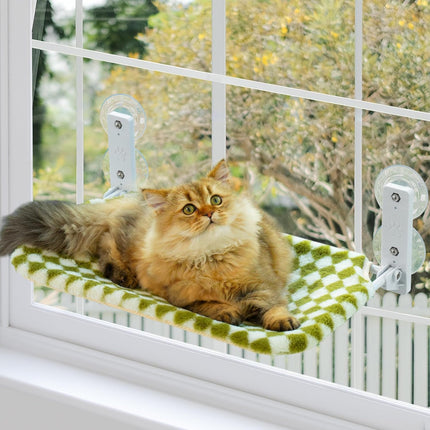 Faltbare Katzen Fensterhängematte zum Sonnen und Beobachten – fensterliege für Katzen mit wendbarem Bezug, Starke Saugnäpfe bis zu 18 kg (Green, M)