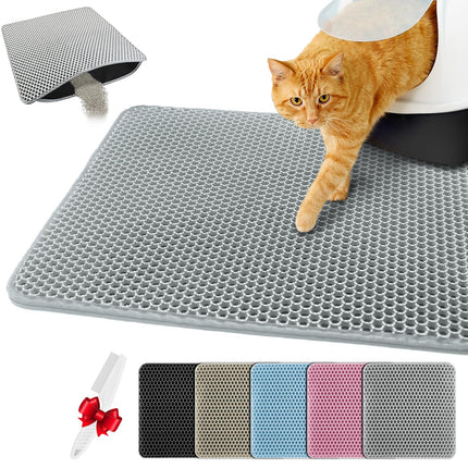 Katzenklo Matte 55X75cm, Doppelschicht EVA Katzenstreumatte Wasserundurchlässig - Geruchsneutral mit Anti-Rutsch Katzenmatte, Einfache Reinigung katzenklomatte für Alle Katzen
