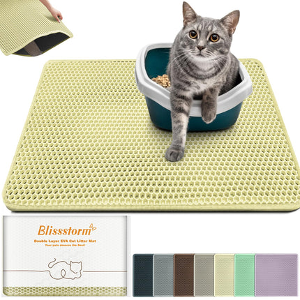 Katzenklo Matte, Doppelschicht EVA Katzenstreumatte wasserundurchlässig mit Anti-Rutsch Bienenwabenmuster Katzenmatte für Alle Katzen,Lila 40x60cm