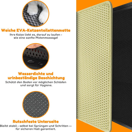Katzenklo Matte 120X70cm, Doppelschicht EVA Katzenstreumatte wasserundurchlässig mit Anti-Rutsch Bienenwabenmuster Katzenmatte für Alle Katzen,Hellgelb 120X70cm