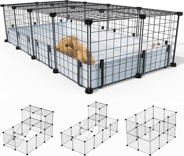BUCATSTATE Guinea Pig Cage with Waterproof Mat, 20 Panels Playpen for Small Animal Enclosure with 2 Doors, C&C Enclosure for Hedgehogs, Puppies, Kittens, Chickens (120 x 60 x 30 cm)