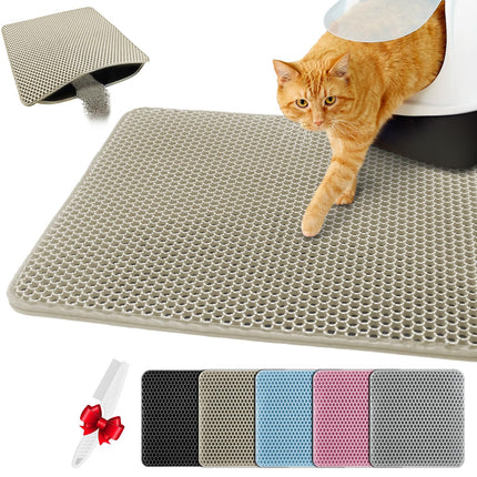 Katzenklo Matte 55X75cm, Doppelschicht EVA Katzenstreumatte Wasserundurchlässig - Geruchsneutral mit Anti-Rutsch Katzenmatte, Einfache Reinigung katzenklomatte für Alle Katzen