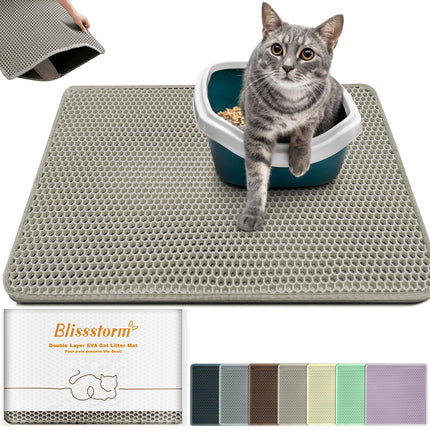 Katzenklo Matte, Doppelschicht EVA Katzenstreumatte wasserundurchlässig mit Anti-Rutsch Bienenwabenmuster Katzenmatte für Alle Katzen,Lila 40x60cm
