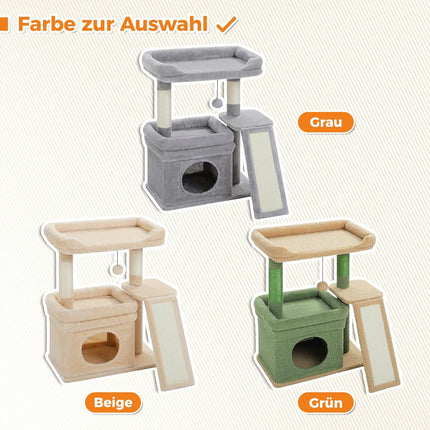 PETEPELA Kleiner Kratzbaum für große ausgewachsene Katzen mit breiter oberer Liegefläche, privater Katzenhöhle und Sisal-Kratzsäule，Kratzpad für Wohnungskatzen,beige