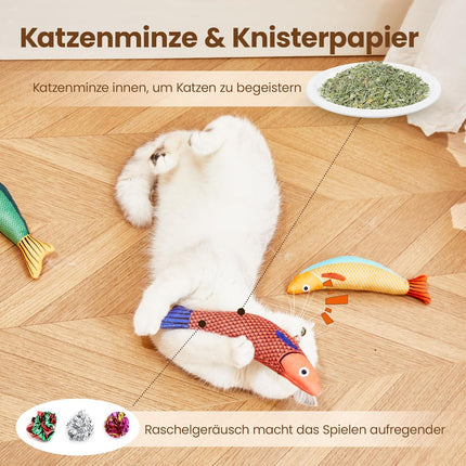 Potaroma Katzenspielzeug Set, 3er Fisch Kicker mit Katzenminze & Knistergeräusch, Weiches Interaktives Spielzeug für Katzen, Selbstbeschäftigung & Intelligenztraining für Alle Rassen