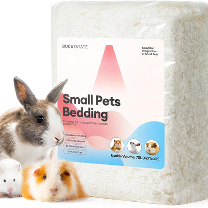 BUCATSTATE Hamster Litter, 70 L, Paper Bedding for Small Animals, Particularly Absorbent & 99.9% Dust-Free Small Animal Litter for Guinea Pigs, Rabbits, Pets, Mice, Gerbils, Rodents (White)