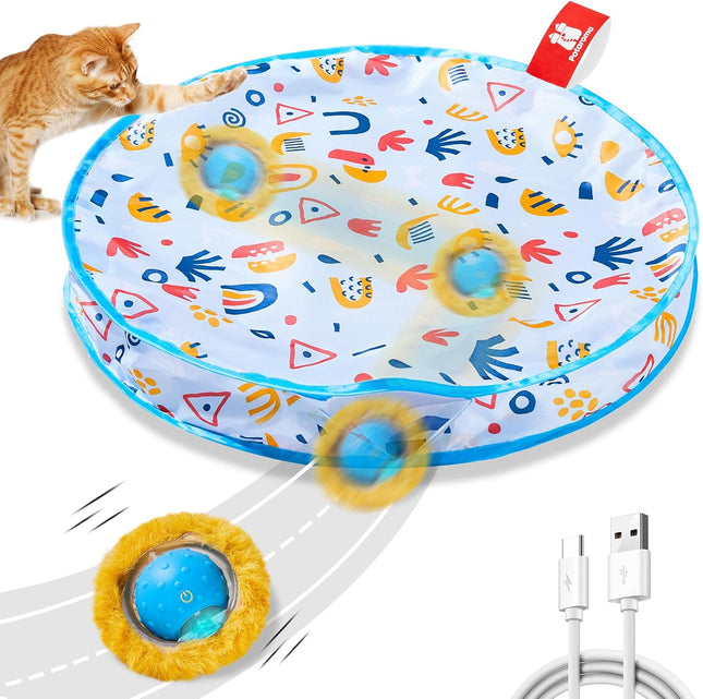 Potaroma Interaktives Katzenball Spielzeug​ – Schnell rollender Ball im Spielteppich automatisches, bewegungsaktiviertes Versteckspiel für Indoor-Training und Beschäftigung