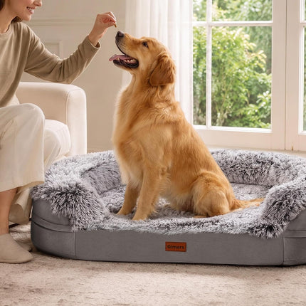 Gimars 9.5 cm Thick L Orthopaedic Dog Bed for Very Large Dogs, Supportive Dog Sofa with 28D Egg Carton Foam, Removable Washable Plush Cover, Waterproof Inner Cover, Semicircular