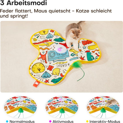 Potaroma Interaktives Katzenspielzeug mit Federautomatik - Wiederaufladbar, berührungsaktiviert mit Mausgeräuschen, ideales Bewegungsspielzeug für aktive Wohnungskatzen Graffiti-Hülle