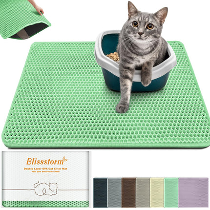 Katzenklo Matte, Doppelschicht EVA Katzenstreumatte wasserundurchlässig mit Anti-Rutsch Bienenwabenmuster Katzenmatte für Alle Katzen,Lila 40x60cm