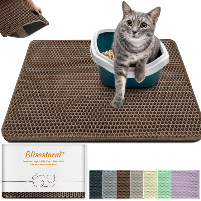 Katzenklo Matte, Doppelschicht EVA Katzenstreumatte wasserundurchlässig mit Anti-Rutsch Bienenwabenmuster Katzenmatte für Alle Katzen,Lila 40x60cm