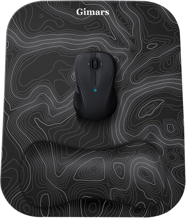 Gimars Mouse Mat with Gel Cushion, Ergonomic Mouse Mat with Hand Rest, Gel Memory Foam Waterproof Mouse Pads with Wrist Rest for Computer Laptop Offfice Home Topographic Map
