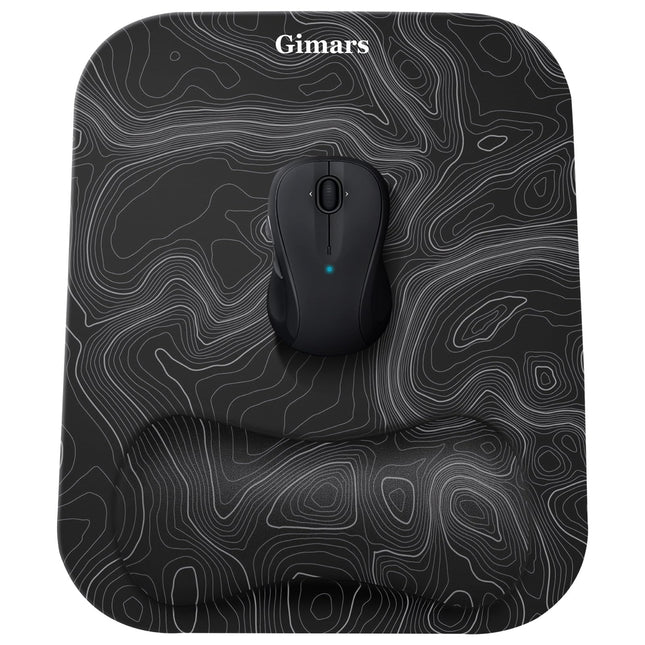 Gimars Mouse Mat with Gel Cushion, Ergonomic Mouse Pad with Hand Rest, Gel Memory Foam Waterproof Mouse Pads with Wrist Rest for Computer Laptop Offfice Home, Black