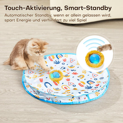 Potaroma Interaktives Katzenball Spielzeug​ – Schnell rollender Ball im Spielteppich automatisches, bewegungsaktiviertes Versteckspiel für Indoor-Training und Beschäftigung