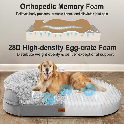 Gimars 9.5 cm Thick L Orthopaedic Dog Bed for Very Large Dogs, Supportive Dog Sofa with 28D Egg Carton Foam, Removable Washable Plush Cover, Waterproof Inner Cover, Semicircular