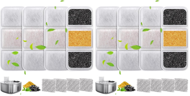 Gimars 16 Cat Fountain Filters, 8 Pieces Filters + 8 Pieces Foam Filter for W4-S1 Cat Drinking Fountain with Triple Filter System with Resin and Activated Carbon