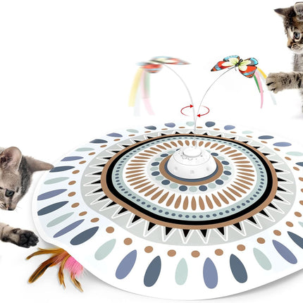 Potaroma Katzenspielzeug Selbstbeschäftigung, wiederaufladbar Elektrisch 3-in-1 Versteckspiel Kätzchen Interaktives Spielzeug für Indoor Cats, flatternder Schmetterling, bewegliche Feder Geräusch