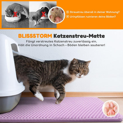 Katzenklo Matte, Doppelschicht EVA Katzenstreumatte wasserundurchlässig mit Anti-Rutsch Bienenwabenmuster Katzenmatte für Alle Katzen,Lila 40x60cm
