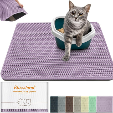 Katzenklo Matte, Doppelschicht EVA Katzenstreumatte wasserundurchlässig mit Anti-Rutsch Bienenwabenmuster Katzenmatte für Alle Katzen,Lila 40x60cm