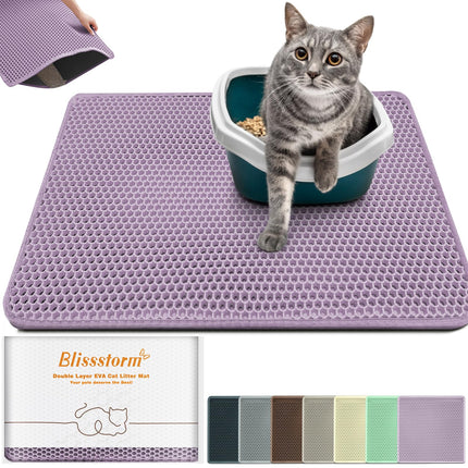 Katzenklo Matte, Doppelschicht EVA Katzenstreumatte wasserundurchlässig mit Anti-Rutsch Bienenwabenmuster Katzenmatte für Alle Katzen,Lila 40x60cm