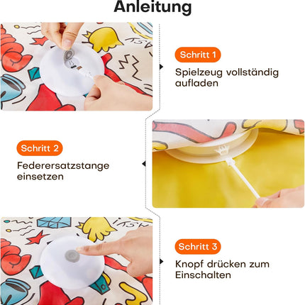 Potaroma Interaktives Katzenspielzeug mit Federautomatik - Wiederaufladbar, berührungsaktiviert mit Mausgeräuschen, ideales Bewegungsspielzeug für aktive Wohnungskatzen Graffiti-Hülle