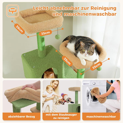 PETEPELA 180cm Kaktus Kratzbaum groß, Multi-Level Katzenbaum für große Katzen, mit 6 Sisalsäule, 2 Kratzbrettern, 2 Plattformen, 1 Hängematte, 2 Spielbälle,grün