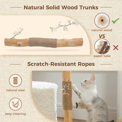 PETEPELA 102cm Moderner Kratzbaum für Katzen alle Lebensphase, luxuriöser Kletterbaum mit großem Weidenkorb, geräumige Höhle und 40cm weit Hängematte, ästhetisches Katzenhaus für Wohnungskatzen beige