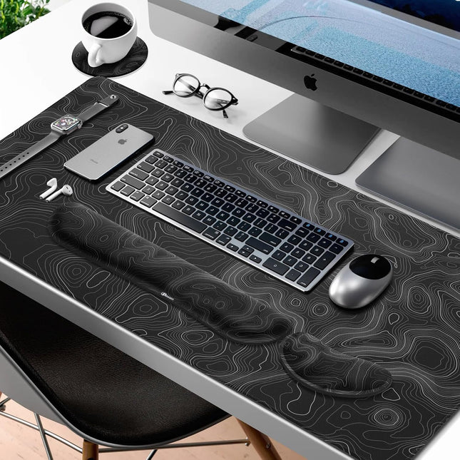 Gimars 4-in-1 XXL Gaming Mouse Mat with Gel Cushion, Ergonomic Wrist Rest Keyboard, 800 x 305 mm Mousepad, Table Mat, Gaming Accessories, Wrist Rest for PC, MacBook, Laptop, Topographic Map