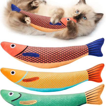 Potaroma Katzenspielzeug Set, 3er Fisch Kicker mit Katzenminze & Knistergeräusch, Weiches Interaktives Spielzeug für Katzen, Selbstbeschäftigung & Intelligenztraining für Alle Rassen