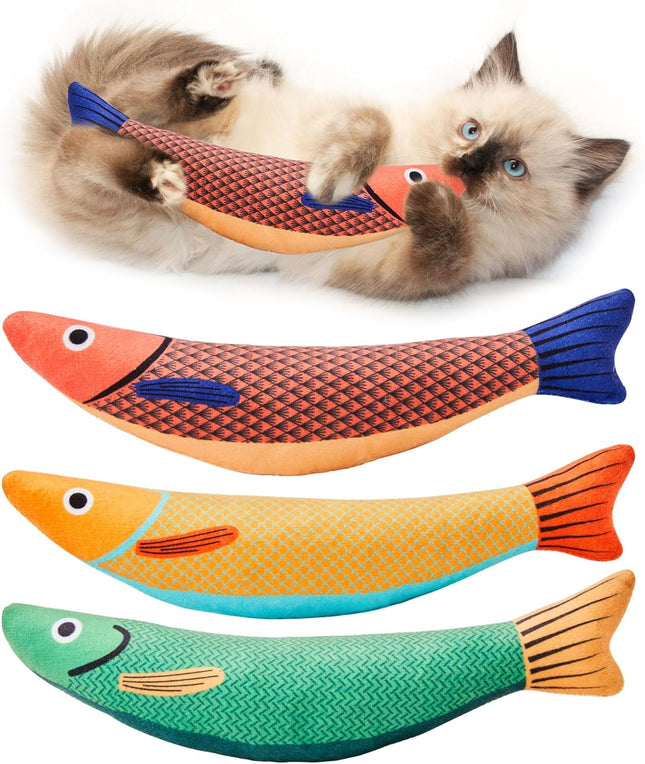 Potaroma Katzenspielzeug Set, 3er Fisch Kicker mit Katzenminze & Knistergeräusch, Weiches Interaktives Spielzeug für Katzen, Selbstbeschäftigung & Intelligenztraining für Alle Rassen