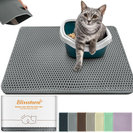 Katzenklo Matte, Doppelschicht EVA Katzenstreumatte wasserundurchlässig mit Anti-Rutsch Bienenwabenmuster Katzenmatte für Alle Katzen,Lila 40x60cm