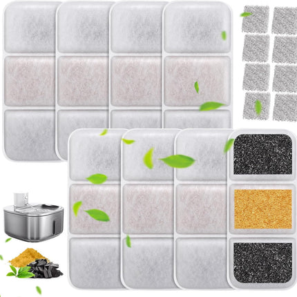 Gimars 16 Cat Fountain Filters, 8 Pieces Filters + 8 Pieces Foam Filter for W4-S1 Cat Drinking Fountain with Triple Filter System with Resin and Activated Carbon